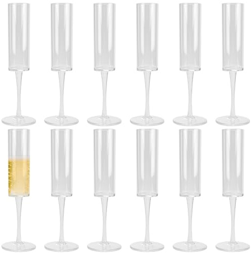 PINGEUI 12 Pcs Plastic Champagne Flutes, 6oz/175ml Clear Reusable Wine Glasses for Parties, Weddings, Birthdays and Events
