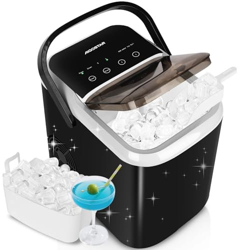 Aigostar Maquina de Hacer Hielo, Tapa Doble - Fácil de Limpiar, 130W 1,5L Maquina de Hielo Para Casa, Hielos en 6 Mins, Fabrica 14kg/24h, 2 Tamaños de Cubitos, Autolimpieza Ice Maker Machine