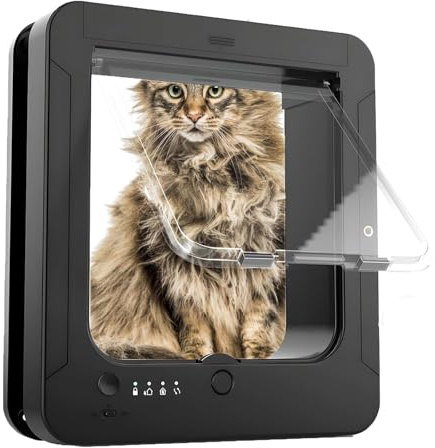 Deluxe Mart Cat Door, Microchip Cat Flap, Entrada Selectiva, con 2 Collares De Sensores Y 1 Control Remoto, Tamaño De Apertura: 7 7/8 x 7 1/2 Black