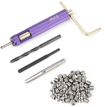 TIKATARER Kit de Réparation de Filetage, 50 Pièces, Inserts Filetés Hélicoïdaux en Fil spiralé en Acier Inoxydable, Inserts Filetés pour Métal, Kit de Réparation de Filetage, Ensemble