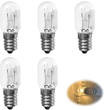Cryluxial 5Pcs 15W E14 Screw Salt Lamp Bulbs, Mini Wax Warmer Light Bulbs, Small Edison Screw SES Pygmy Bulb, Dimmable Clear E14 Replacement Bulbs for Salt Lamps, Warmers, Night Lights, Fridge