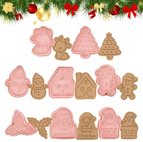 BAOSROY Formine per Biscotti Natale,8 Stampini Biscotti Natale,3D Pressable Formine per Biscotti,Stampi Biscotti Natalizi,Tagliapasta Natalizie,per Biscotti Bakeware Fondente Torta Paletta