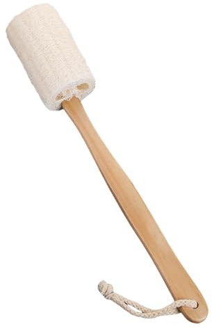 Pruojhw Luffa, spazzola per la schiena Luffa, spazzola per la pulizia del | corpo, spazzola per la doccia, scrub naturale in luffa, con manico lungo in legno, per anziani