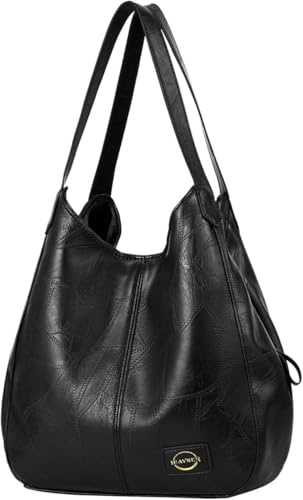 I IHAYNER Soft Vegan Leather Bags Large Capacity Handbag Multiple Pocket Tote Work Bag Shoulder Bags for Women Black
