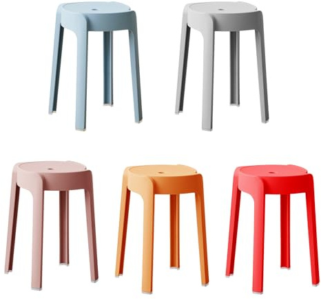 Esenlong Lot de 5 tabourets de bar empilables imperméables en plastique, chaises rondes en plastique, couleurs assorties, design moderne peu encombrant