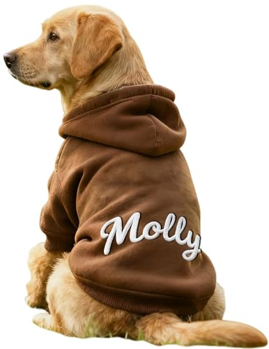 Personalized Dog Hoodie Jumper with Embroidered Name and Paw Print – Custom Fleece Lined Dog Sweatshirt Winter Warm Pet Clothes Gift for Small Medium Large Dogs