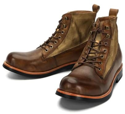 ENWIND Combat Stivaletti Uomo Punta Rotonda Stringati Stivali da Moto,Autumn Brown,48 EU