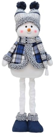 NVOQILIN Handgefertigte Weihnachts-Stehpuppe, Plüsch, Schneemann mit Schal, Mütze, Ornament, ausziehbare Beine, Dekoration für Kamine, Dekoration, skalierbare Schneemann-Stehpuppe