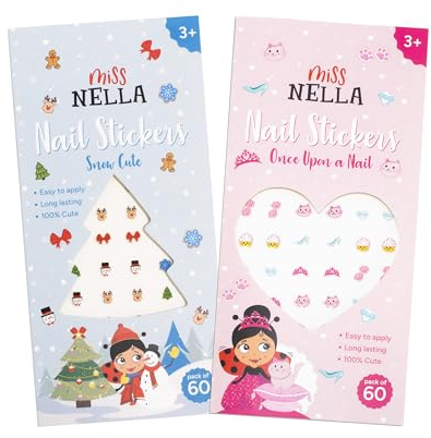 MISS NELLA Pegatinas para Uñas Infantiles, 60 Calcomanías, Diseños de Invierno y Princesa, Fácil de Aplicar, Larga Duración, para Niños de 3+ Años (Naild It, 2)