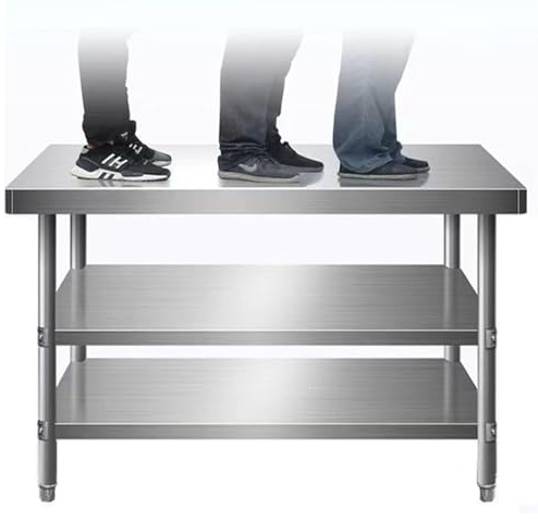 Robuster Edelstahl-Arbeitstisch für die Zubereitung von Lebensmitteln, 90 x 80 cm, mit 3 Ablageregalen für Outdoor, Grill, Zuhause, Küche, Garage, Servicetisch