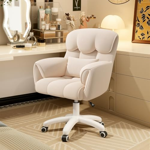 Aivermeil Homeoffice Stuhl, 360° drehbar Höhenverstellbar Bürostuhl ergonomisch, Schminkstuhl Drehstuhl，für Arbeitszimmer Schlafzimmer, Beige
