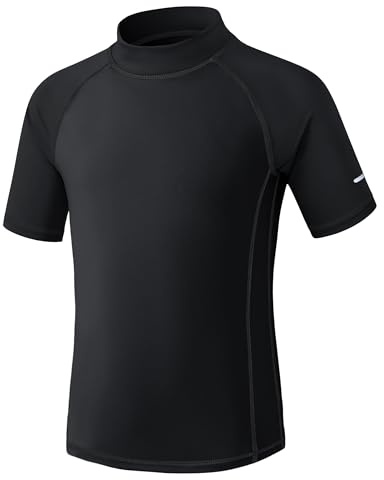Kids Rash Vest Short Sleeve UPF 50+ Sun Protection Boys Swim Top UV Shirts Quick Dry Girls Rash Guard with Safety Reflective Stripes Age 5-15