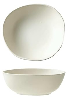 Ensaladera de cerámica retro de color sólido para el hogar, vajilla fresca y sencilla, color blanco, 7 pulgadas