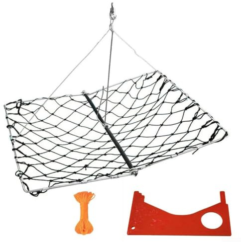 Rete per trappola per granchi, con calibro per granchio rosso e clip per esca, pieghevole, in acciaio inox e PE, per tavole da surf, kayak, banchine, 46 x 35 x 28 cm (nera)