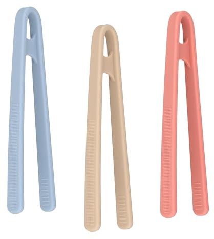 3 Pcs Silicone Tongs,5.5 Inch Mini Tongs,Small Cooking Tong,Food Tong | Anti-slip Anti-scalding,for Kids,Parents,Serving,Appetizers,Fruit,Ice Cube,Candy,Pastries(Pink,Blue,Yellow)