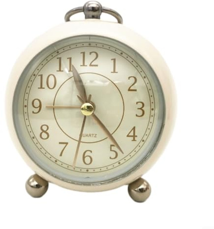 Reloj despertador vintage de doble campana con movimiento silencioso sin tictac y luz nocturna suave para dormitorio o mesita de noche (A)