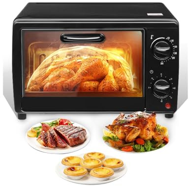 orno eléctrico, mini horno de 13 litros, mini horno de calor giratorio, horno pequeño, temperatura ajustable hasta 100 – 250 °C, temporizador de 60 minutos, paleta de dos niveles, color negro