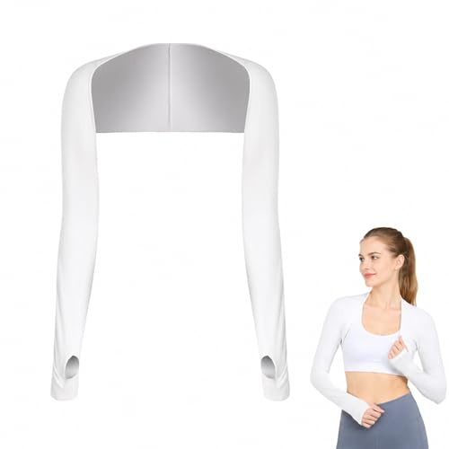 YTAXYZWR Manicotti Protezione UV Donna Estivi – 1 Pezzo Coprispalle Traspirante con Maniche Lunghe e Foro per Il Pollice, Taglia Unica, Bianco, Ideale per Guida Sport all’Aperto e Uso Quotidiano