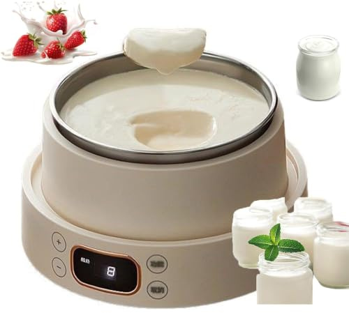 Yogurtera Eléctrica de 1 Litro con Pantalla Led, Tiempo y Temperatura Ajustables, Apagado Automático y Temperatura Constante, Acero Inoxidable for Yogur, Natto, Vino de Arroz - Fermentador