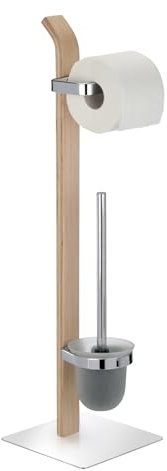 WENKO Stand WC-Garnitur Samona Nature, aus Holz mit Chrom-Akzenten, Toilettenpapierhalter & Toilettenbürste