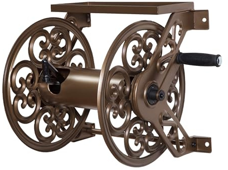 Liberty Garden 708 Steel Decorative Wall Mount Garden Hose Reel, Holds 125-Feet of 5/8-Inch Hose - Bronze