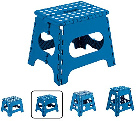 ARREGUI TB-027-A - Sgabello pieghevole piccolo per bambini e adulti, pieghevole, portata 150 kg, per cucina, bagno, campeggio, giardino, altezza 27 cm, colore: Blu