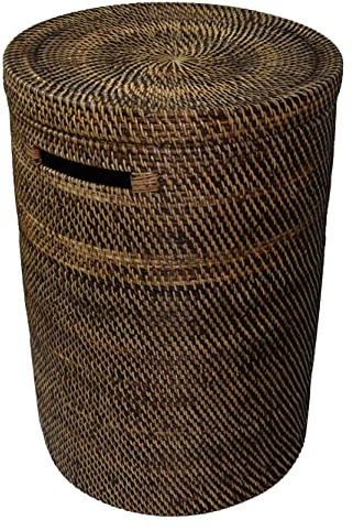 Simandra Wäschekorb mit Deckel, groß I Dekorativer Aufbewahrungskorb aus robustem Ata-Gras I Abmessungen: 40 x 60 cm (Durchmesser x Höhe) I Handgefertigt in Indonesien