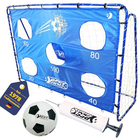 Best Sporting Fußballtor Set mit Torwand mit 2 Schusslöchern, Ball & Pumpe I Fußball Tor in Mehreren Motiven 213cm x 152cm I Hochwertiges Kindertor im praktischen Set I Design Deutschland