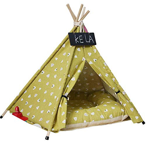 Guajave Haustier Tipi Hund Katzen Kaninchen Bett Leinen Tragbar Haustier Zelte Häuser mit Kissen - Gelb, 60cm×60cm×70cm