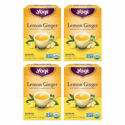 Yogi Tea Lemon Ginger - 16 Bags per Pack (4 Packs) - Organic Ginger Root Tea to Support Healthy Digestion - Includes Lemongrass, Lemon Flavor, Licorice Root, Lemon Peel & More