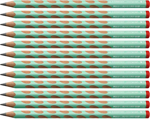 STABILO - Ergonomischer Dreikant-Bleistift für Rechtshänder - EASYgraph in pastellgrün - 12er Pack - Härtegrad HB