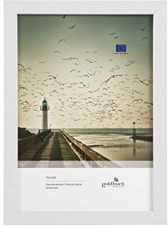 goldbuch Tallinn Cadre photo en bois blanc pour photo au format A4, cadre photo portrait avec support mural, cadre individuel en MDF, cadre photo env. 24 x 32,8 x 1,5 cm, blanc, 92 0396.