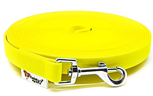 Twinkys Dog Style Hundeleine Schleppleine Wasserabweisend 15 mm breit für Hunde bis 50 kg MIT Handschlaufe 5 Meter Neon Gelb Made in Germany