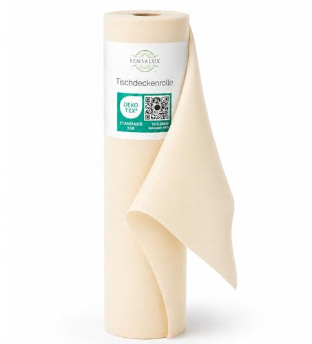 Sensalux Tischdeckenrolle Vlies 1,00 x 40 m Creme, 80 g/m² | abwaschbar, wasserabweisend, stoffähnlich, Tischdecke Rolle, OEKO-TEX, Party, Hochzeit, Catering, Event