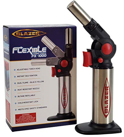 Blazer Big Buddy Flexible Turbo Butane Refillable Torch FX-1000 (2020) - Red or Blue Accents (Red)
