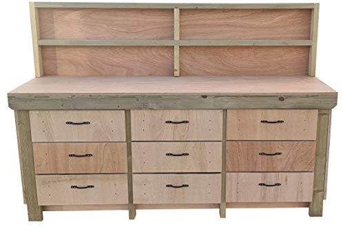 Arbor Garden Solutions Wooden Workbench Tool Cabinet With Back Panel - 18mm Eucalyptus Hardwood Top - Industrial Heavy-Duty Work Table (7ft)