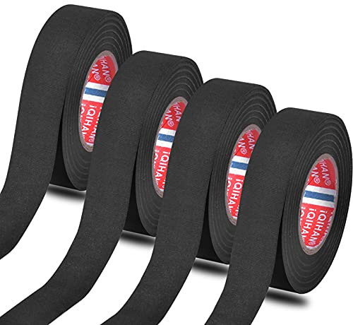 4 Rolls Flame Retardant Tapes, 19 mm x 20 m Auto Adhesive Fabric Cloth Tape, Heat-Resistant Cloth Harness Tape, Wiring Harness Loom Tape, Electrical Insulation Tape for Car, Cables, Black