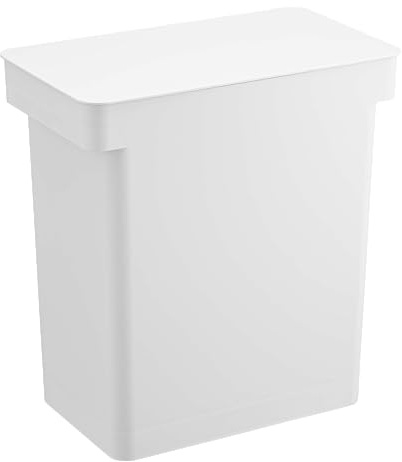 YAMAZAKI 5427 TOWER Bote de basura hermético con ruedas, blanco, Polipropileno/Resina ABS/Resina POM/Silicona/Acero, minimalista, 41 x 24 x 42.5～65.5 cm