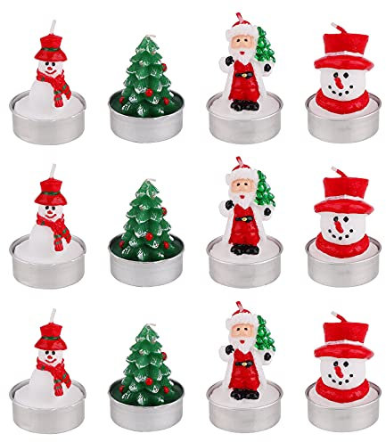 12 Stück Weihnachten Teelichter Kerzen,Handgemachte Zarte Schneemann Kerzen Schneemann Weihnachtsmann Weihnachtsbaum Weihnachtsbaum Kerzen Citronella Kerzen für Zuhause Weihnachtskerzen (Farbe-1)