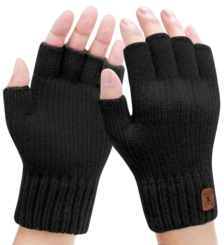 Kordear Men's Thermal Knitted Winter Gloves with Soft Lining - Half Finger Warm Gloves for Unisex Outdoor Driving Cycling