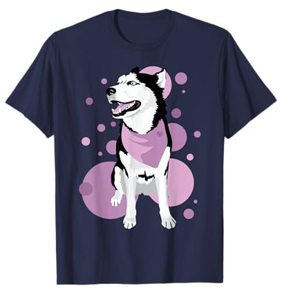 Niedliches sibirisches Husky-Mädchen mit rosa Bandana T-Shirt