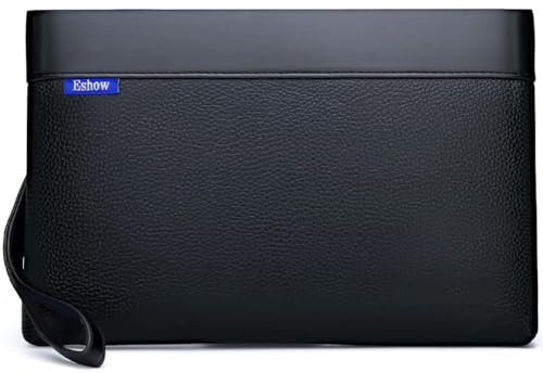 Eshow Handgelenktasche Herren Vintage Herrenhandtasche aus PU-Leder Clutchtasche mit Kartenfach für Reise & Business Schwarz