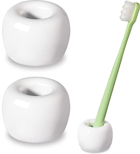 Travel-Friendly Mini Ceramics Toothbrush Holders for Bathroom Decor Vanity Countertops, Space Saver, White, 2 Pack