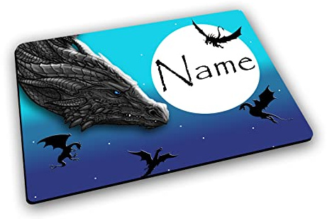 Maus-Design Textil Tischset mit Name, Drachenland | Personalisiert, Gummirückseite, Platzdeckchen