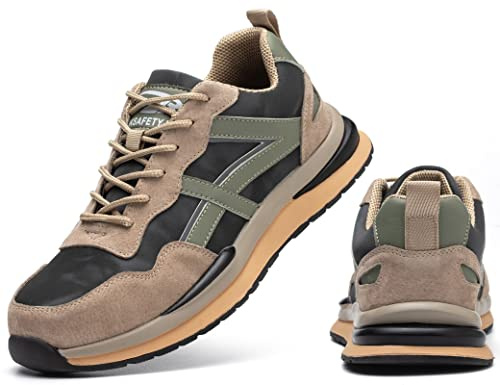 IYVW 669 A Scarpe Antinfortunistica Uomo Scarpe Antinfortunistica Donna Punta in Acciaio Scarpe da Lavoro con Traspiranti Leggero Anti-Piercing Sicurezza Scarpe Unisex Braun 40 EU