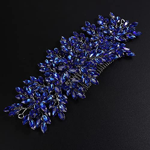 JWICOS Kristall-Braut-Haarkamm, Brautschmuck, Haarkamm, Blume, Hochzeits-Haarschmuck für Frauen und Mädchen (blau)