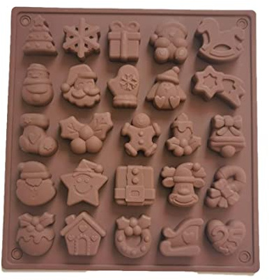 Rachlicy Silicone Christmas Chocolate Mold, Non-Stick, Flexible, Durable, Coffee Color, Christmas Pattern, Cake Decorating, Candy, Cookie, Wax Melt, Jelly, Pudding, Ice Cube Tray