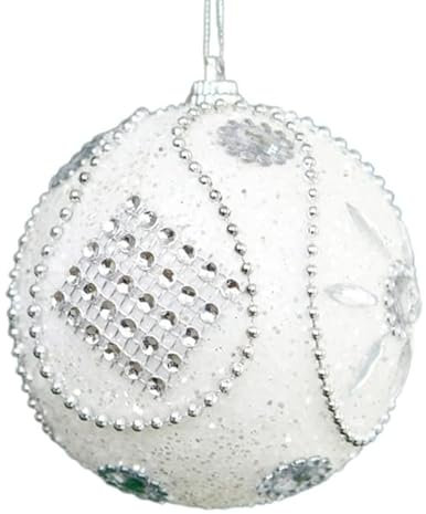 PORI 8 cm weiße Glitzer-Weihnachtsbaumkugel Weihnachtskugel-Ornamente für Baum-hängende Kugeln-Anhänger-Geschenk
