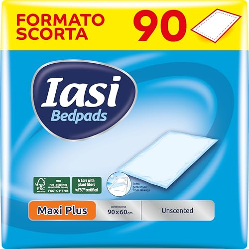 IASI Bedpad, Einweg-Bettquerträger 60x90, Maxi Plus Saugfähigkeit, Geruchskontrolltechnologie ohne Duft, 90 Stück