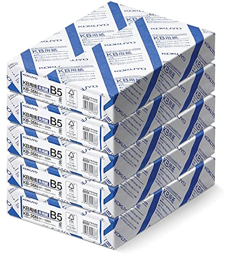 Kokuyo B5 KB Papier, 18 x 25,7 cm, 5 Ries (2500 Blatt), 80 hellweißes Kopierdruckpapier für Büro/Schule/Zuhause, 7,7 kg/64 g/m², staufrei, perfekt zum Drucken, FSC-zertifiziert, japanischer Import (KB
